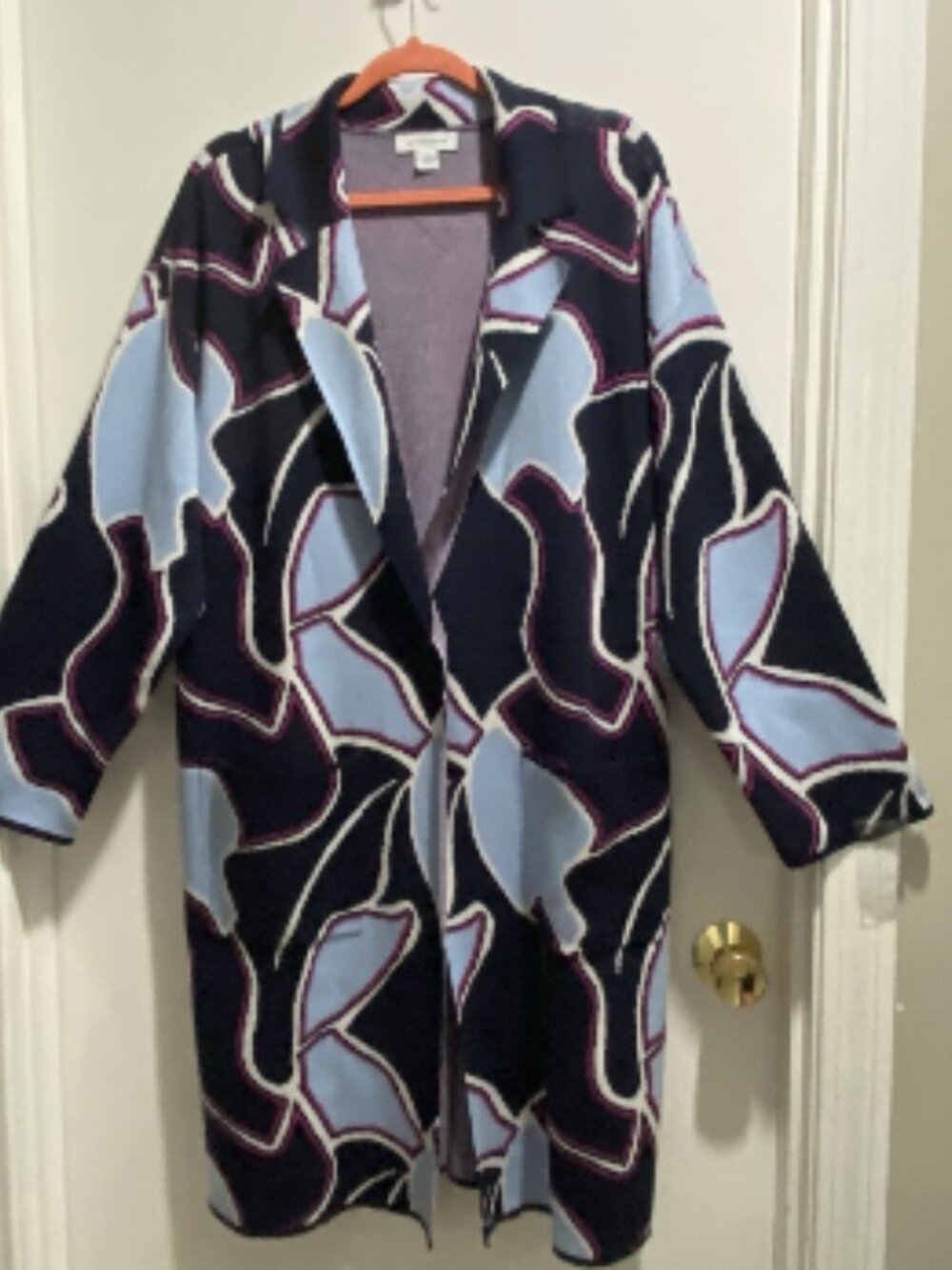 NWT Liz Claiborne Navy Geometric Thick Boho Knit Blazer Cardigan Coat Duster XL